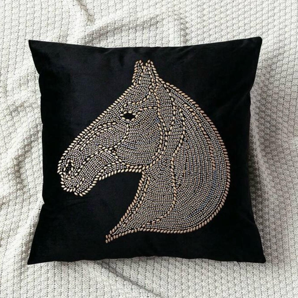 Black Horse Textured Throw Pillow Cover - Picture 2 of 6
